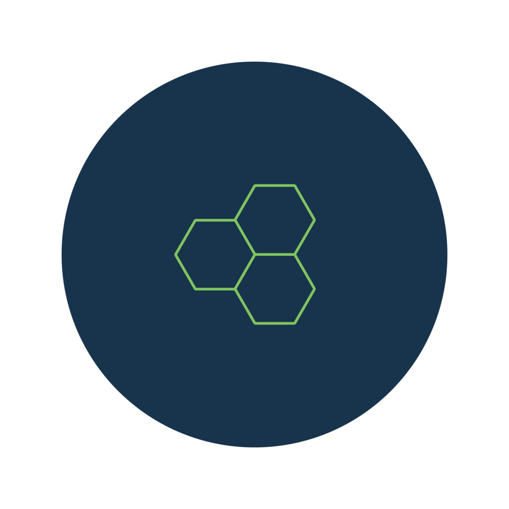 Blue Nextern Liink icon with hexagons in the center.